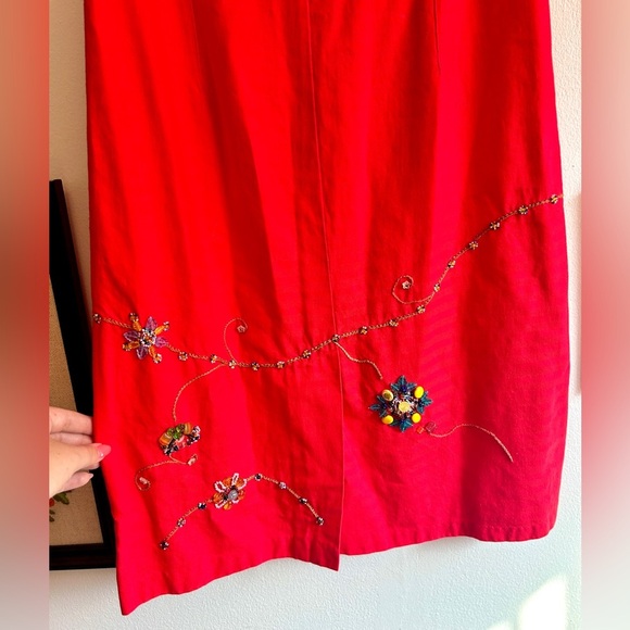 Vintage Late 90s / Y2K Embellished Beaded Red Cotton Shift Dress - Picture 5 of 8